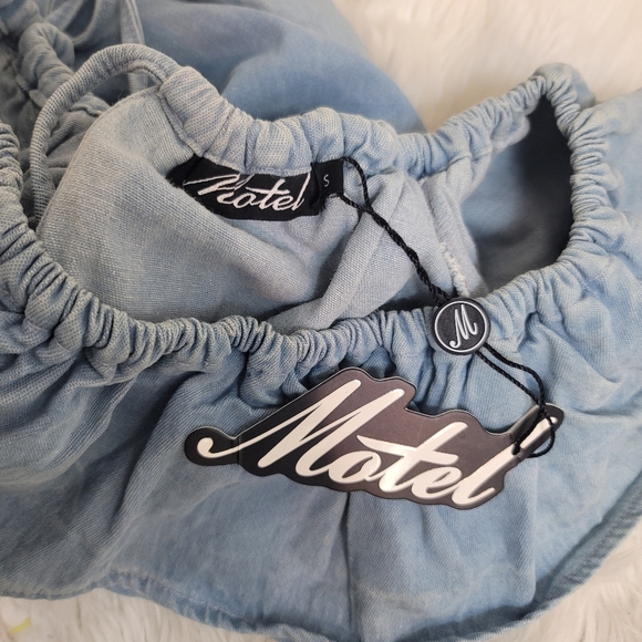 MOTEL ROCKES REVOLVE MINI DENIM OFF SHOULDER DRESS SMALL - Picture 15 of 16